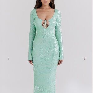 House of CB Titania Mint Green Sequin Long Sleeve Dress